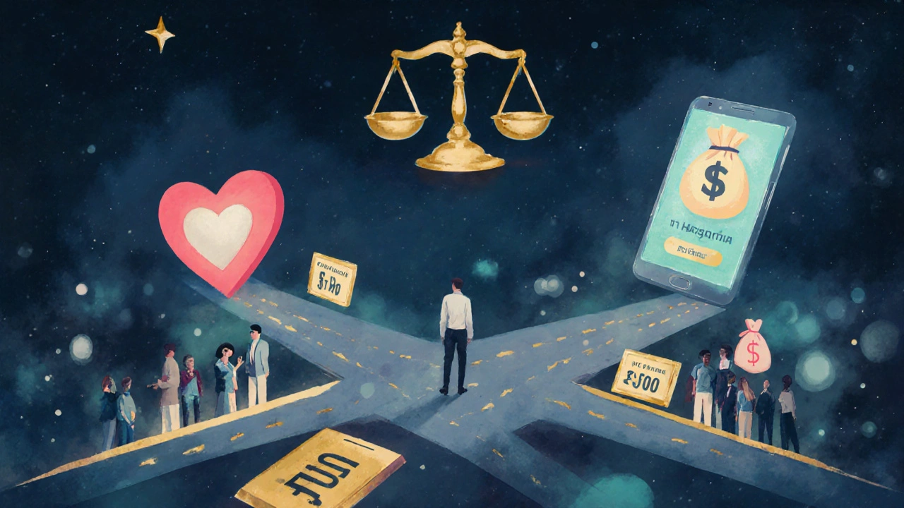 Человек на распутье между дорогой терапией, доступной помощью и онлайн-поддержкой.