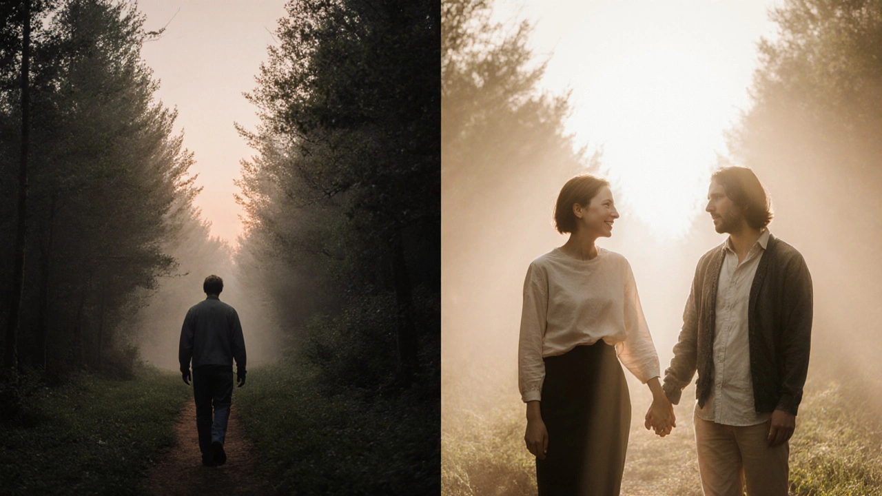 Человек переходит от одиночества к поддержке терапевта и психиатра вместе.