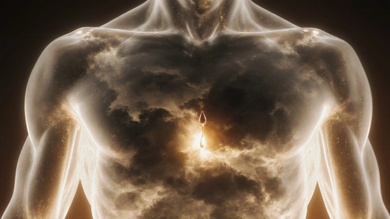 Прозрачное тело с внутренней бурей, из которого выходит слеза, превращающаяся в свет — символ эмоционального освобождения.