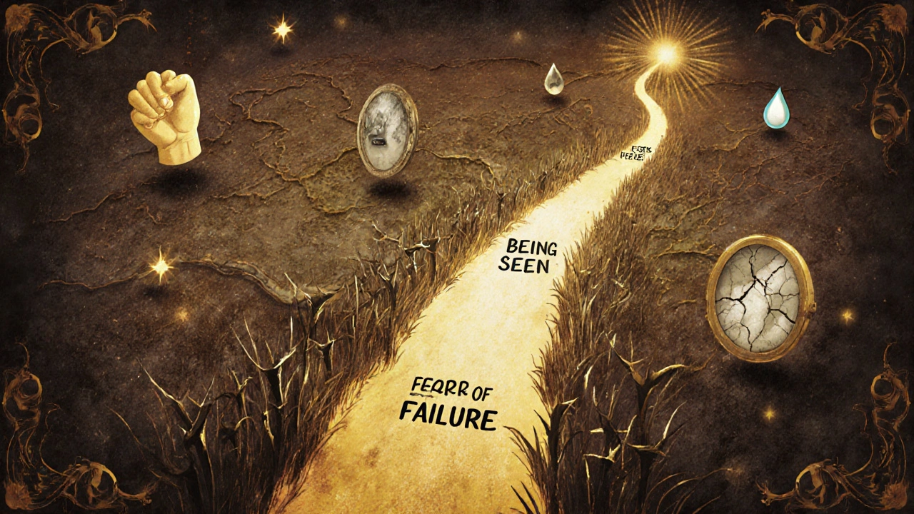 Символическая карта внутреннего мира с путями, отражающими страх и желание быть замеченным.