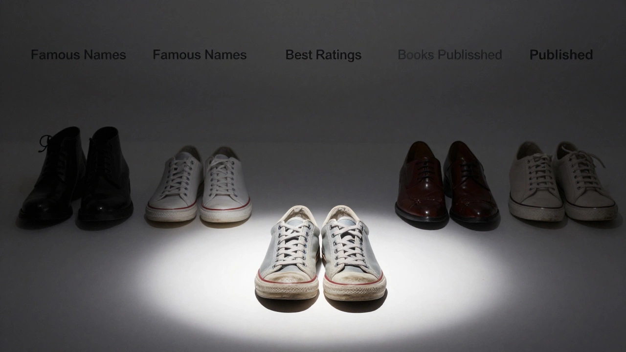 Простые кроссовки, подходящие идеально, стоят среди дорогих, но неподходящих обуви — символ правильного выбора психолога.