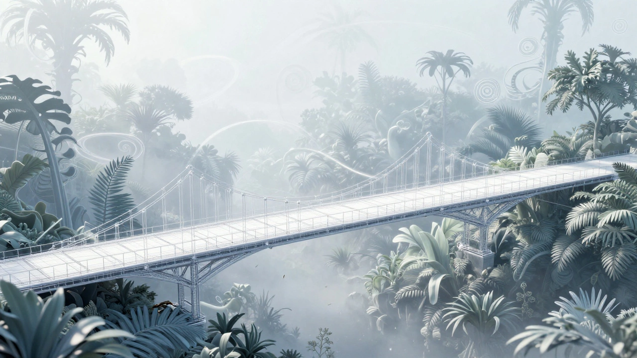 Концептуальный мост из логических линий, переходящий через эмоциональный хаос