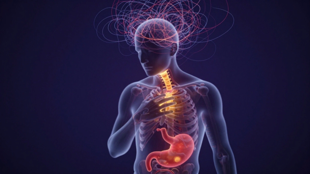 Схематичное изображение физических проявлений стресса и тревоги в теле