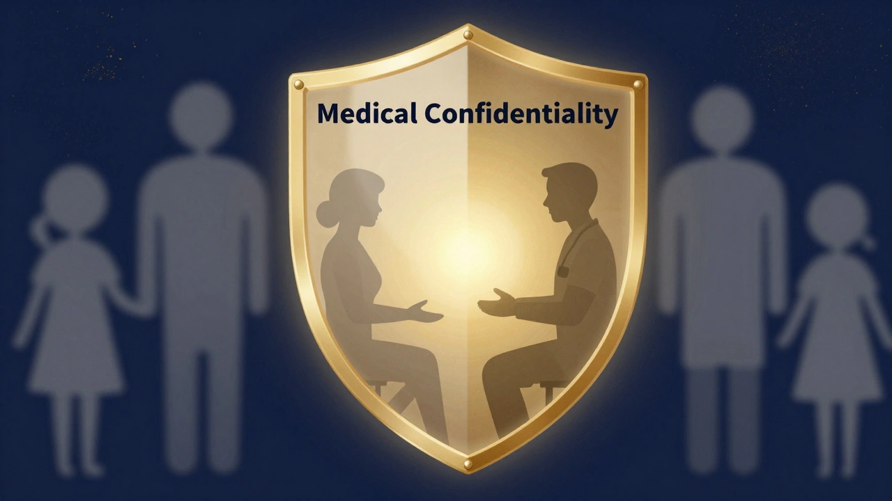 Символическое изображение врачебной тайны в виде золотого щита вокруг врача и пациента